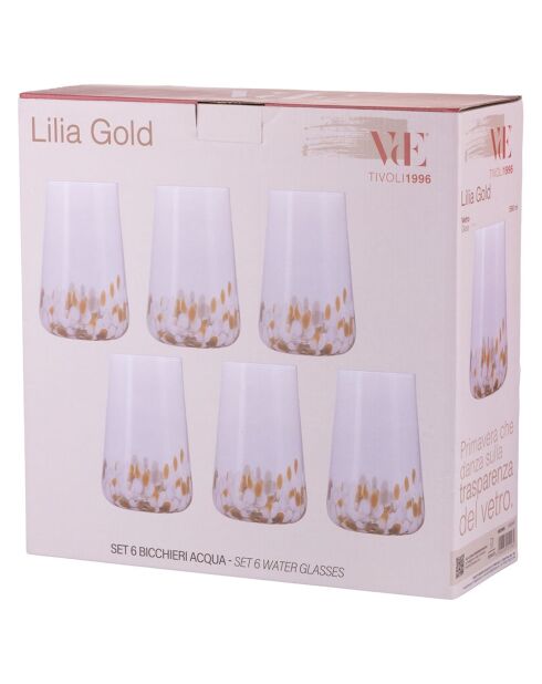 Lot de 6 verres à eau Lilia Gold blanc transparents - 590 ml