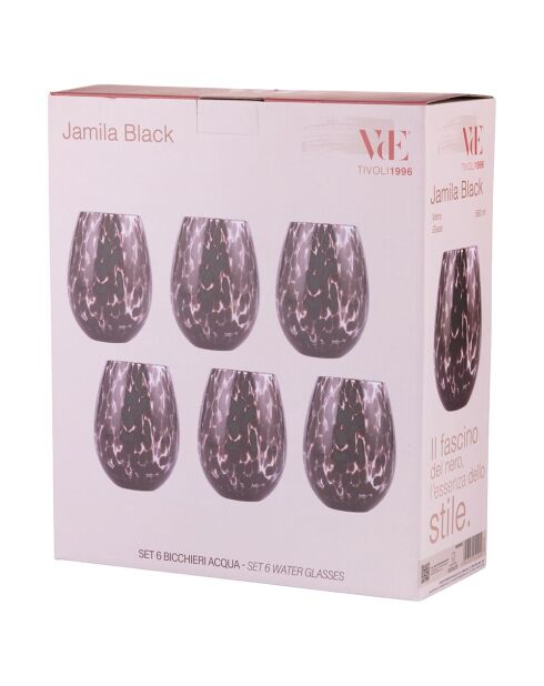 Set mit 6 schwarzen durchsichtigen Wassergläsern von Jamila — 560 ml