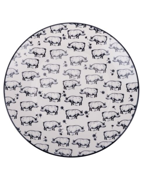 Lot de 6 services à dessert Farm 3 motifs assortis noir/blanc - 2,4x19 cm