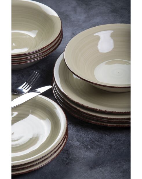 Lot de 6 assiettes plate 5 Toni vert sauge - 2,5x27 cm
