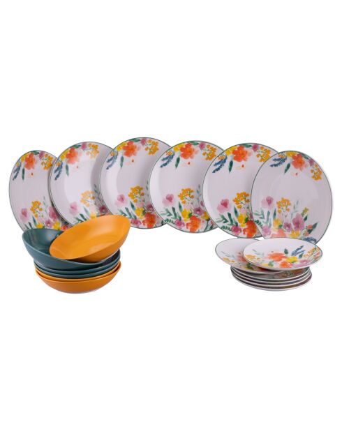 Service de table Flora multicolore - 18 pièces