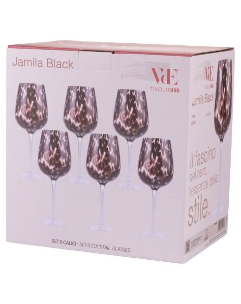 Lot de 6 gobelets Jamila transparents avec pied noir - 510 ml