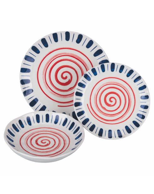 Service de table Sahara bleu/blanches/rouge - 18 pièces