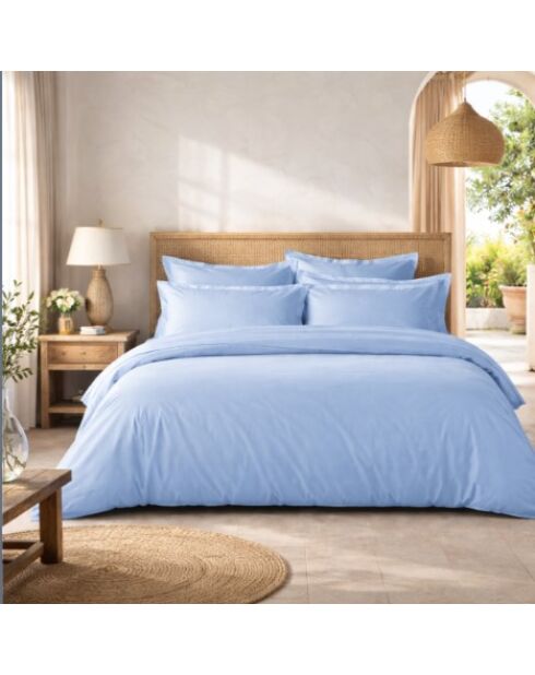 Housse de couette en percale de coton uni ciel