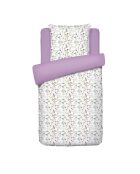 Copripiumino + federa in cotone satinato fiori selvatici bianco/viola - 140x200 cm
