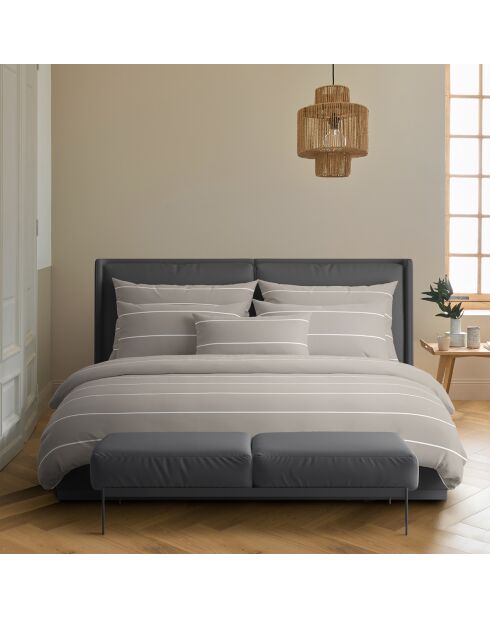 Housse de couette + 2 taies d'oreiller en satin de coton Camille taupe - 260x240 cm