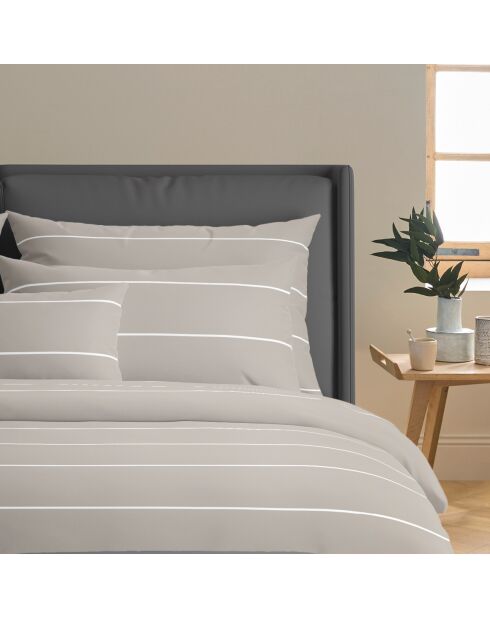 Housse de couette + 2 taies d'oreiller en satin de coton Camille taupe - 260x240 cm