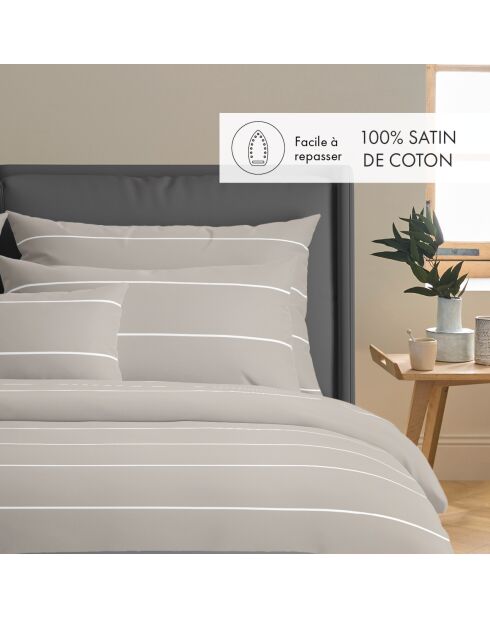 Housse de couette + 2 taies d'oreiller en satin de coton Camille taupe - 260x240 cm