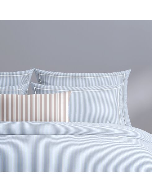 Housse de couette + taie d'oreiller en coton percale Nantes bleu clair - 140x200 cm