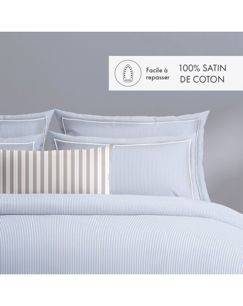 Housse de couette + taie d'oreiller en coton percale Nantes bleu clair - 140x200 cm