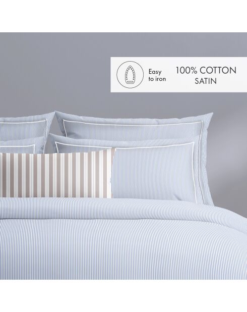 Housse de couette + taie d'oreiller en coton percale Nantes bleu clair - 140x200 cm