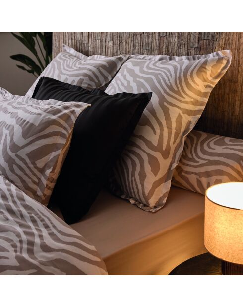 Housse de couette + 2 taies d'oreiller 80x80 satin de coton Evasion zébrée taupe - 200x220 cm