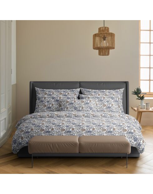 Housse de couette + taie d'oreiller en satin de coton Leela blanches - 140x200 cm