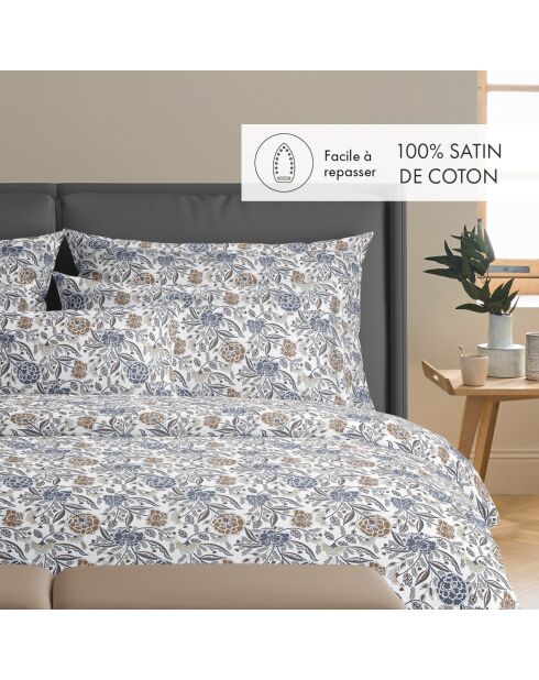 Housse de couette + taie d'oreiller en satin de coton Leela blanches - 140x200 cm