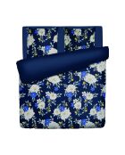 Copripiumino + 2 federe in raso di cotone Nuit floreale blu scuro