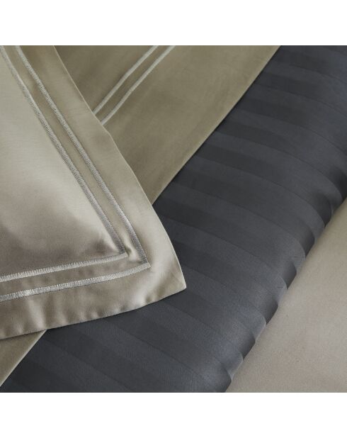 Housse de couette + 2 taies d'oreiller en satin de coton Nice taupe