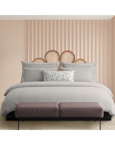 Housse de couette + taie d'oreiller en coton percale Nantes taupe - 140x200 cm