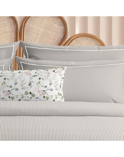 Housse de couette + taie d'oreiller en coton percale Nantes taupe - 140x200 cm