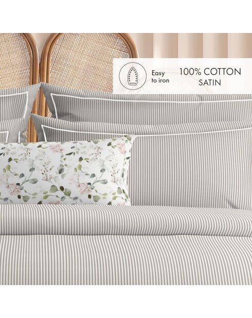 Housse de couette + taie d'oreiller en coton percale Nantes taupe - 140x200 cm