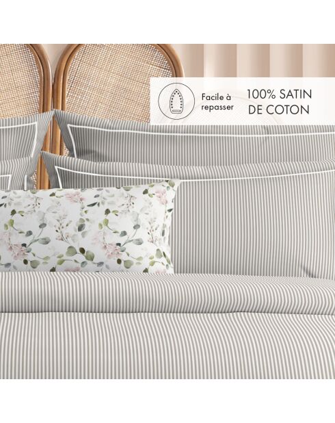 Housse de couette + taie d'oreiller en coton percale Nantes taupe - 140x200 cm