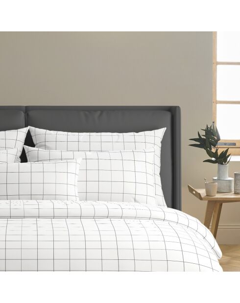 Housse de couette + taie d'oreiller en satin de coton Grands Carreaux blanches - 140x200 cm