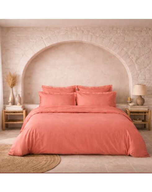 Housse de couette en percale de coton uni orange