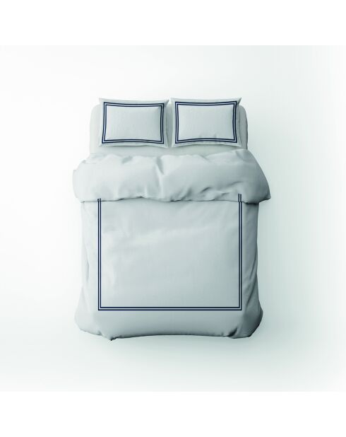 Housse de couette + 2 taies d'oreiller 80x80 satin de coton Annecy bleu foncé/blanc - 200x220 cm