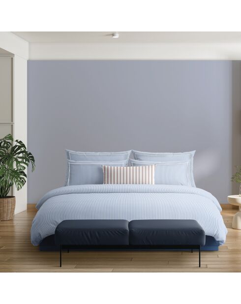Housse de couette + 2 taies d'oreiller en coton percale Nantes bleu clair - 260x240 cm