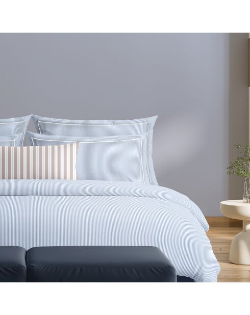 Housse de couette + 2 taies d'oreiller en coton percale Nantes bleu clair - 260x240 cm