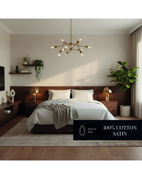 Housse de couette + 2 taies d'oreiller 80x80 satin de coton Lune impériale gris/blanc - 200x220 cm