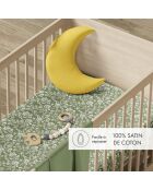 Bettbezug für Babys und Kissenbezug aus Baumwollsatin Parterre de Roses Vertes - 100x135 cm