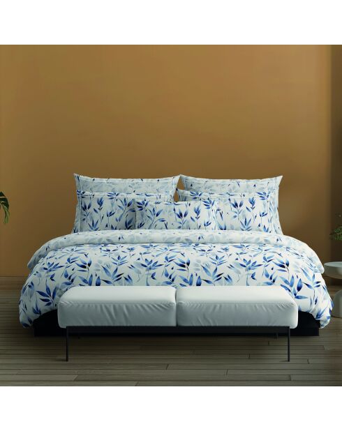 Housse de couette + taie d'oreiller en satin de coton Eclat bleu blanc - 140x200 cm