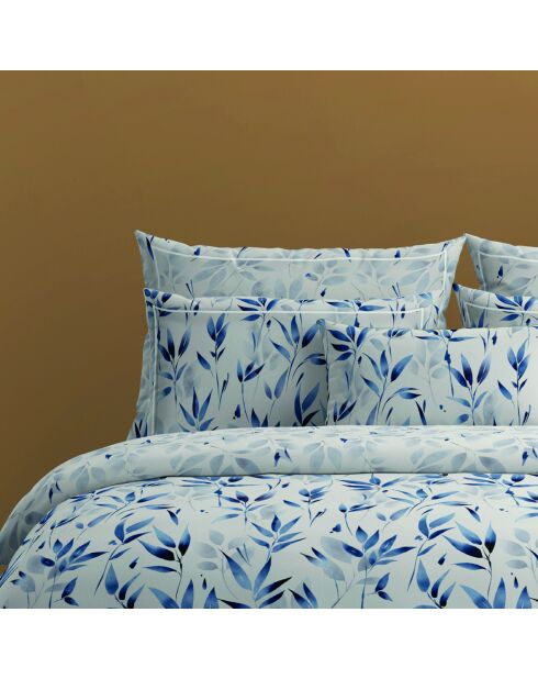 Housse de couette + taie d'oreiller en satin de coton Eclat bleu blanc - 140x200 cm