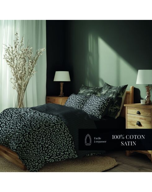Housse de couette + 2 taies d'oreiller 80x80 satin de coton Instinct noires