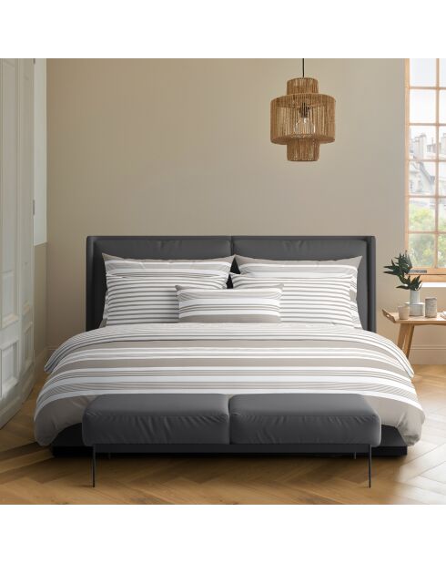 Housse de couette + taie d'oreiller en satin de coton Léna taupe - 140x200 cm