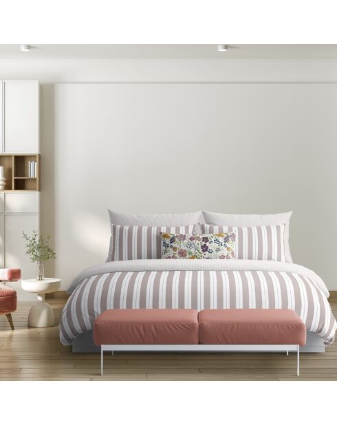 Housse de couette + taie d'oreiller en satin de coton Noémie vieux rose - 140x200 cm