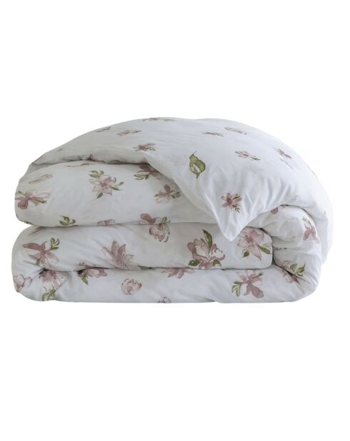 Housse de couette motif floral blanche à fleurs rose