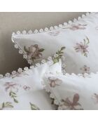Housse de couette motif floral blanche à fleurs rose