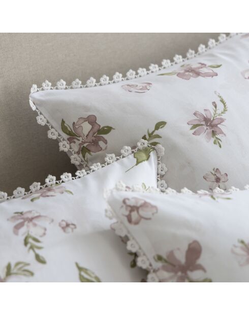 Housse de couette motif floral blanche à fleurs rose