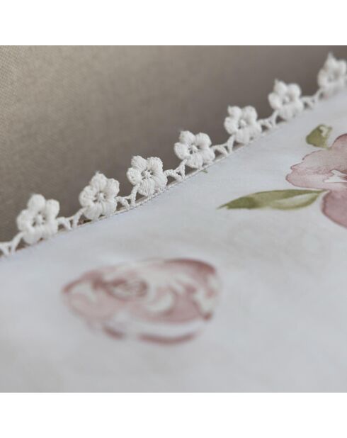 Housse de couette motif floral blanche à fleurs rose