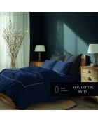 Housse de couette + taie d'oreiller 63x63 satin de coton Annecy blanc/bleu foncé - 140x200 cm