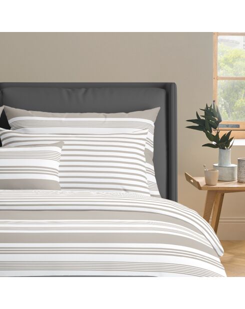 Housse de couette + 2 taies d'oreiller en satin de coton Léna taupe - 260x240 cm