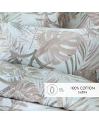Funda de edredón y funda de almohada de satén de algodón tropical de color topo claro, 140 x 200 cm