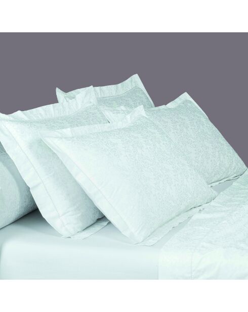 Housse de couette + 2 taies d'oreiller Jacquard imprimé en satin de coton Fleur enchantée blanches