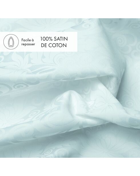 Housse de couette + 2 taies d'oreiller Jacquard imprimé en satin de coton Fleur enchantée blanches