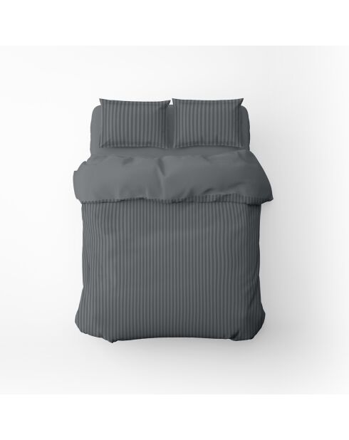 Housse de couette + 2 taies d'oreiller 80x80 satin de coton rayure tissé dobby Jacquard gris 02