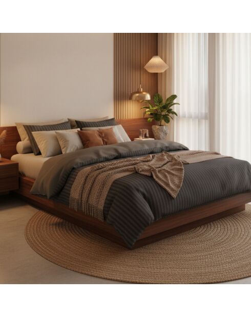 Housse de couette + 2 taies d'oreiller 80x80 satin de coton rayure tissé dobby Jacquard gris 02