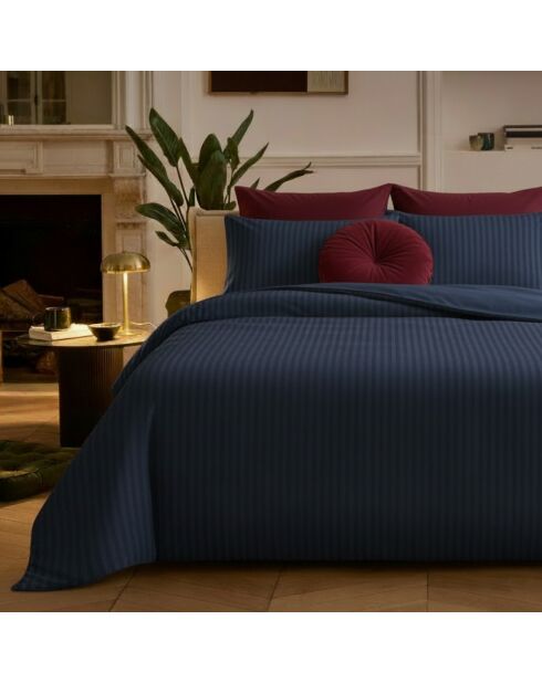 Housse de couette + taie d'oreiller 63x63 satin de coton rayure tissé dobby Jacquard bleu 11 - 140x200 cm