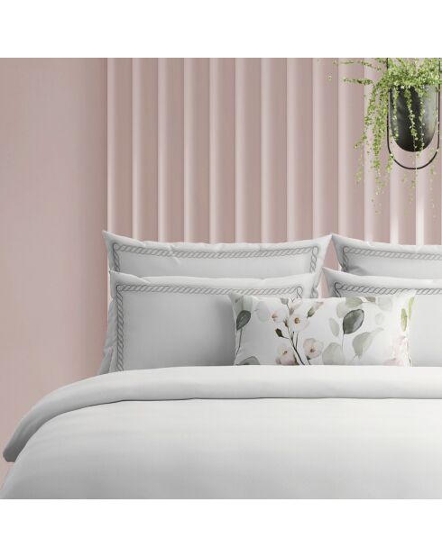 Housse de couette + taie d'oreiller en satin de coton Eclat de perle gris/blanc - 140x200 cm