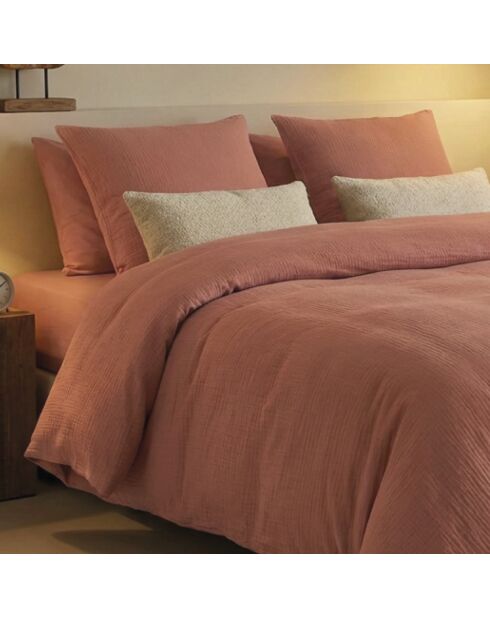 Housse de couette + taie d'oreiller gaze de coton Uni terracotta 02 - 140x200 cm